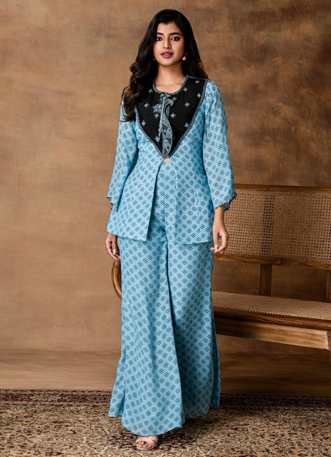 Powder Blue Crepe Peplum Kurta Pant Set Isha Gupta Tayal - Fabilicious Fashion