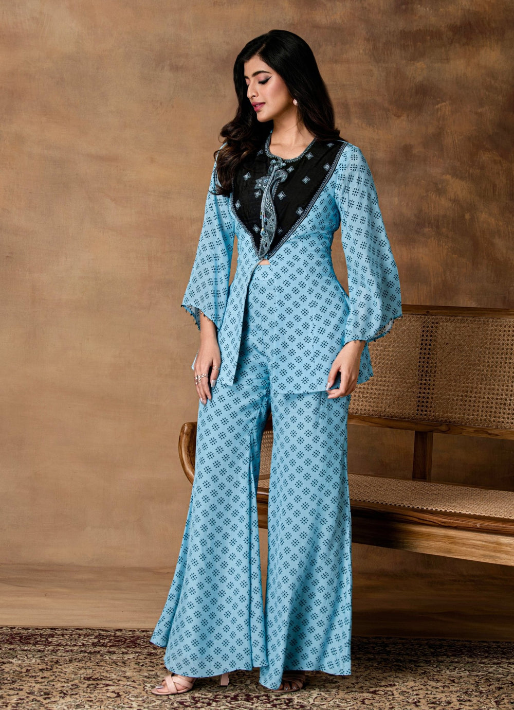 Powder Blue Crepe Peplum Kurta Pant Set Isha Gupta Tayal - Fabilicious Fashion