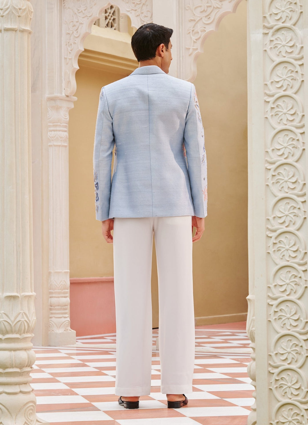 Powder Blue Embroidered Blazer Set Contrast By Parth - Fabilicious Fashion
