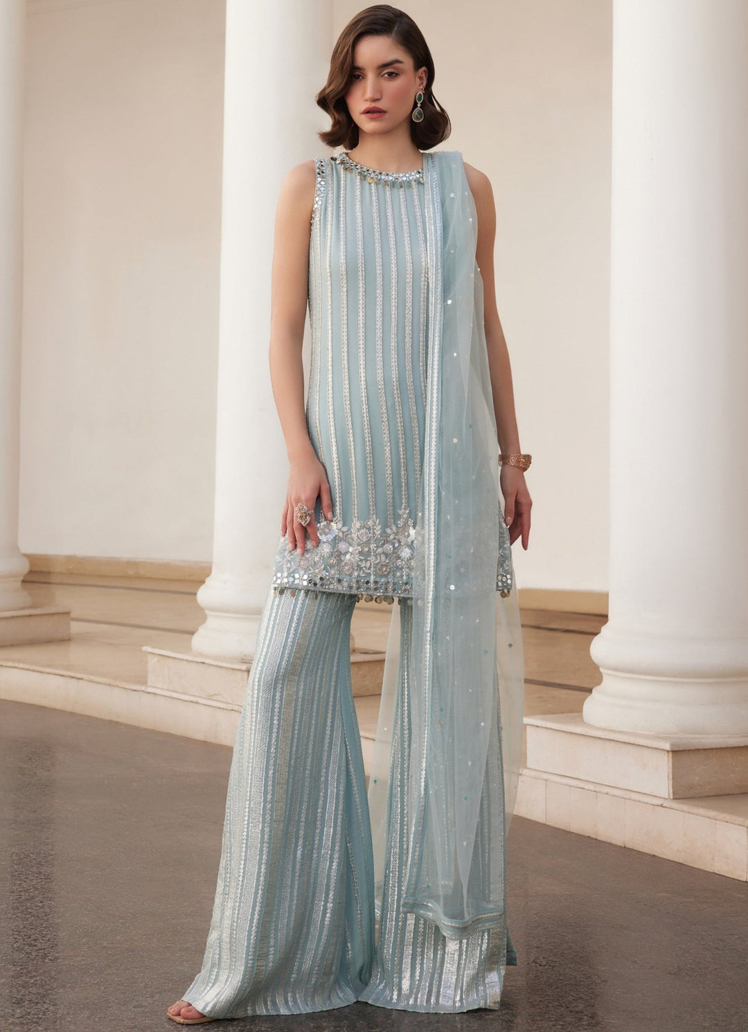 Powder Blue Embroidered Georgette Kurta Pant Set Sanya Gulati - Fabilicious Fashion