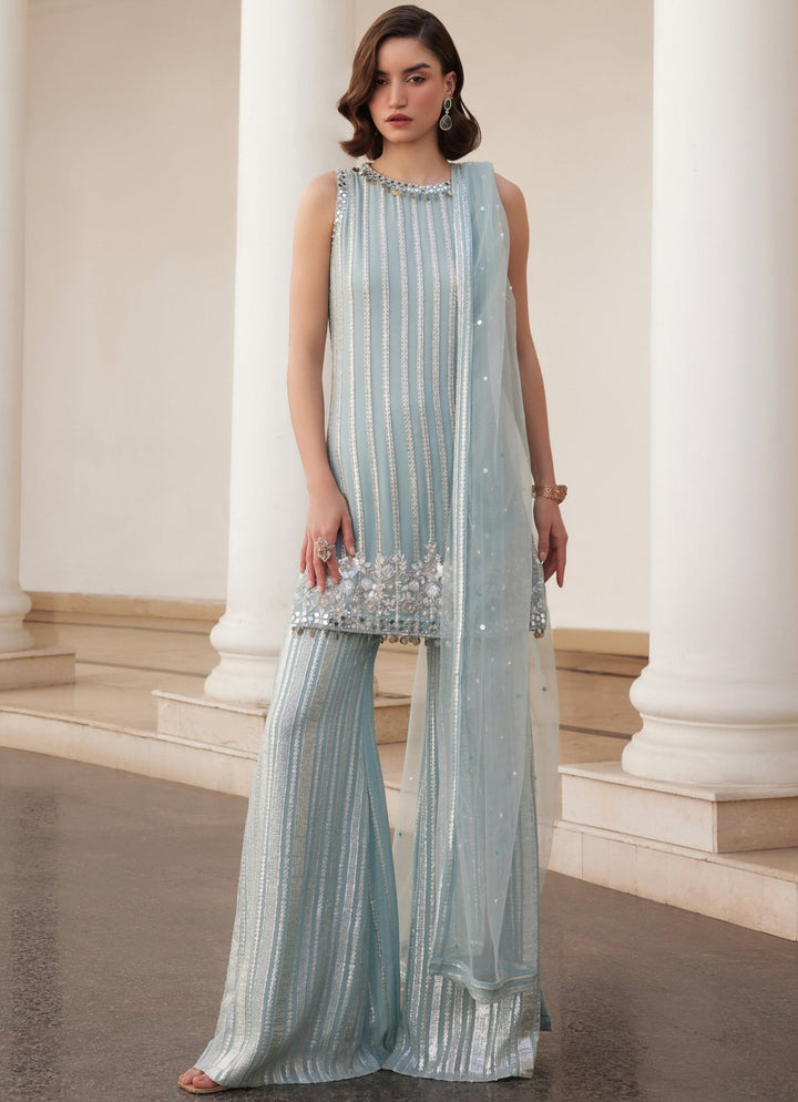 Powder Blue Embroidered Georgette Kurta Pant Set Sanya Gulati - Fabilicious Fashion