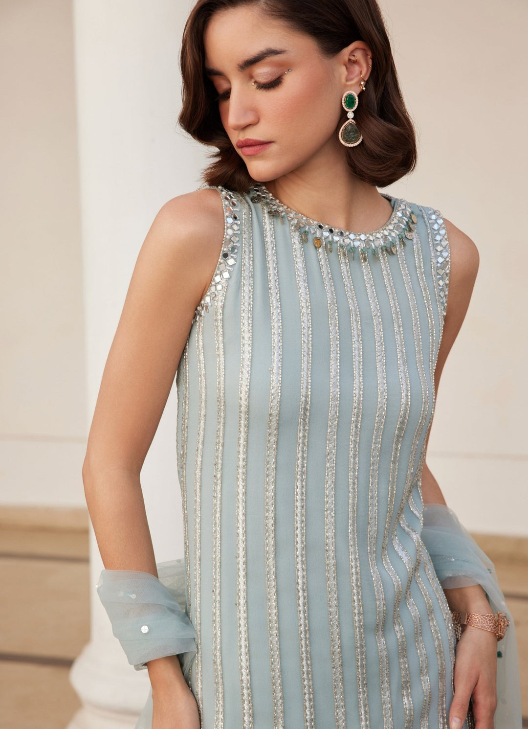 Powder Blue Embroidered Georgette Kurta Pant Set Sanya Gulati - Fabilicious Fashion