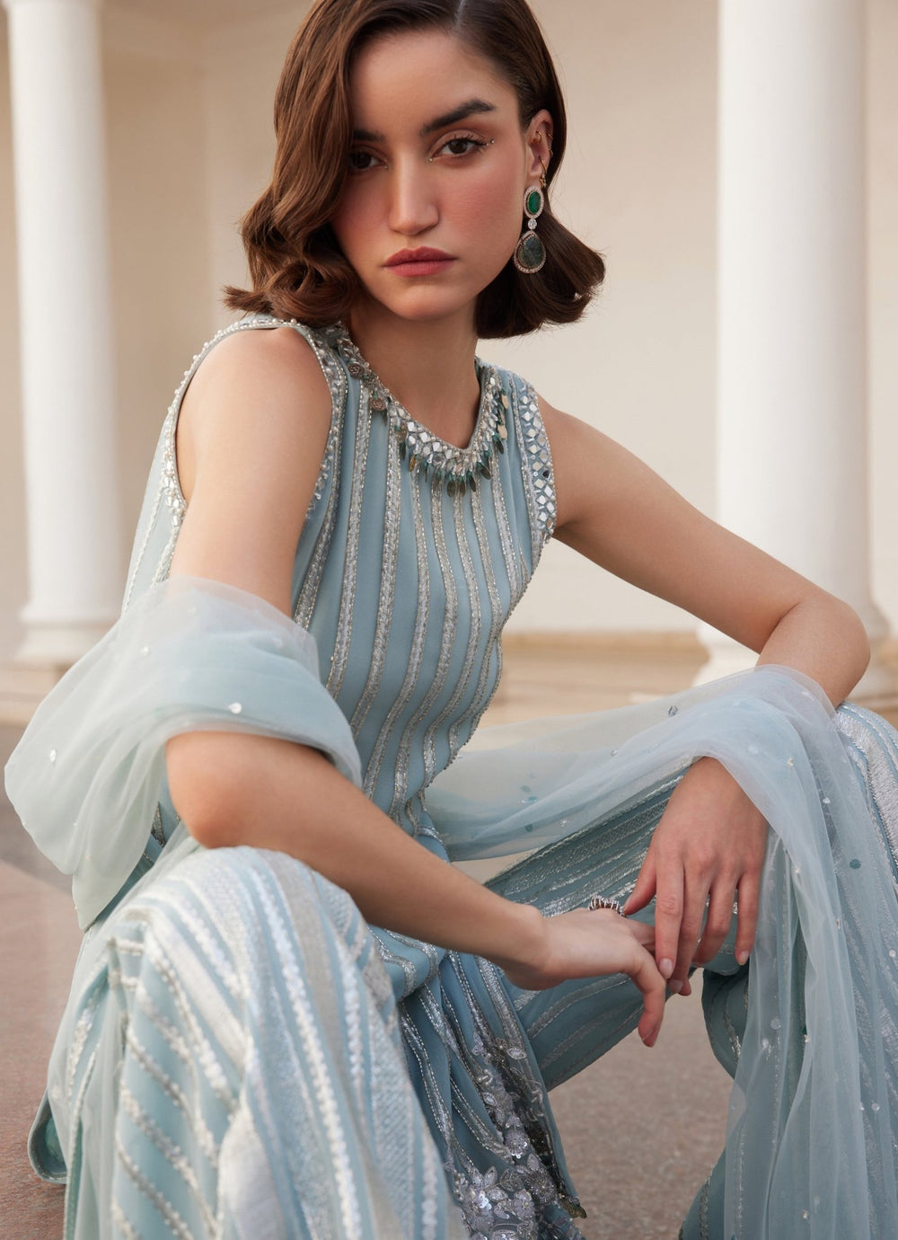 Powder Blue Embroidered Georgette Kurta Pant Set Sanya Gulati - Fabilicious Fashion