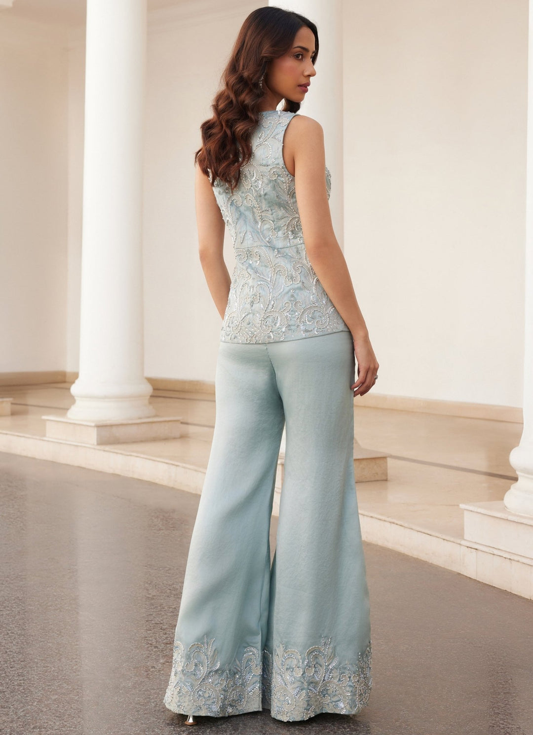 Powder Blue Embroidered Pure Silk Organza Co ord Set Sanya Gulati - Fabilicious Fashion
