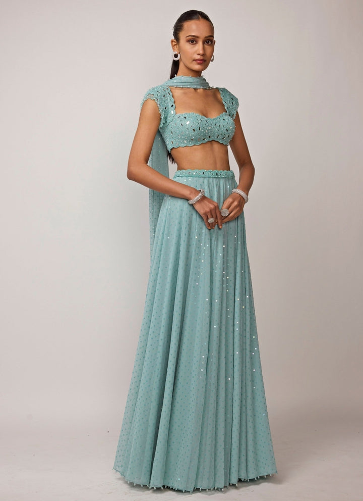 Vvani by Vani Vats Powder Blue Georgette Lehenga SetFabilicious Fashion