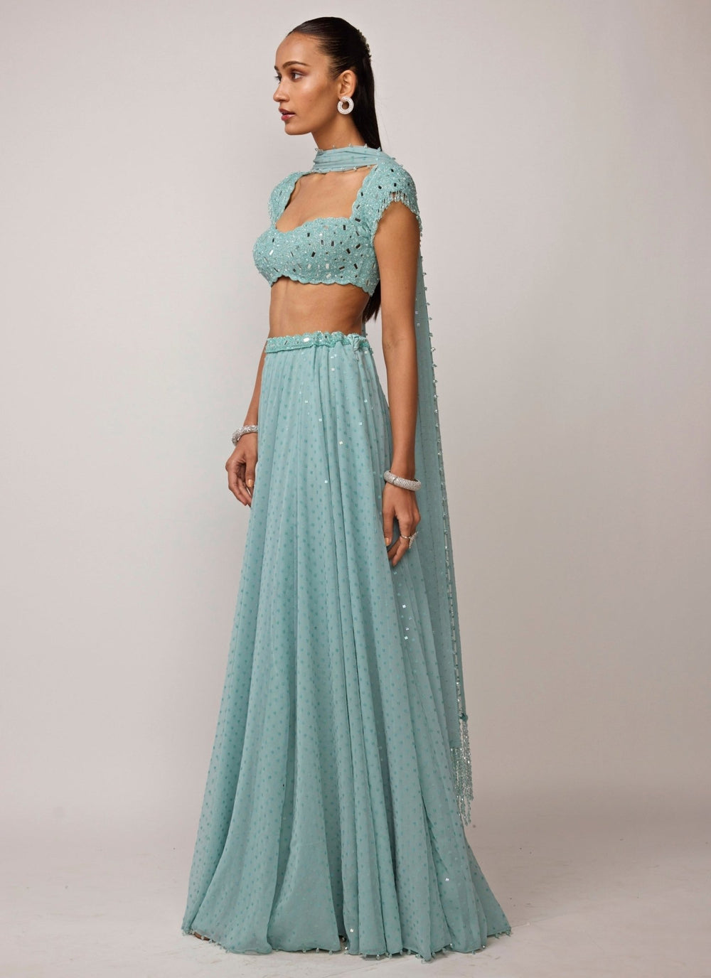 Vvani by Vani Vats Powder Blue Georgette Lehenga SetFabilicious Fashion
