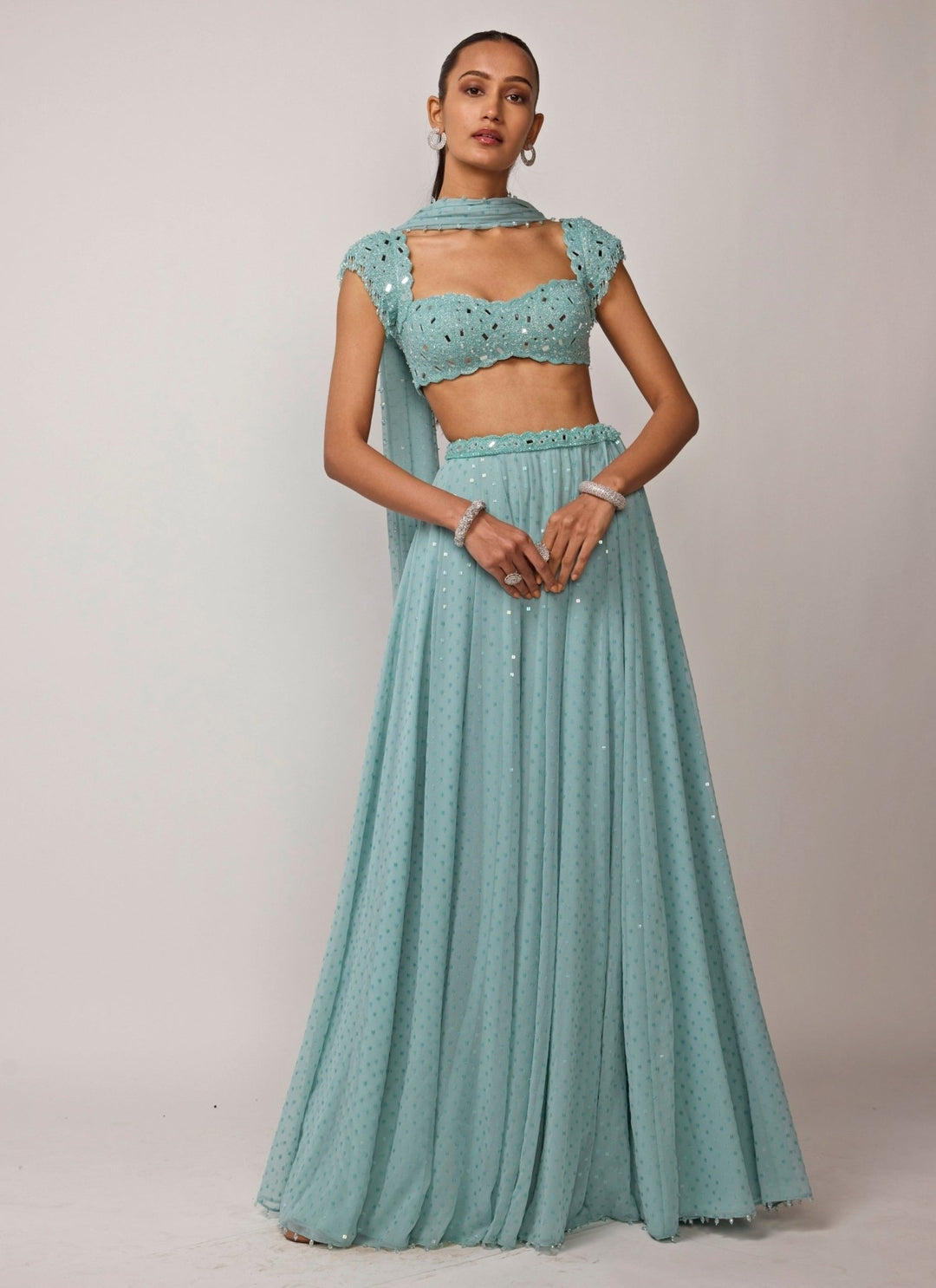 Vvani by Vani Vats Powder Blue Georgette Lehenga SetFabilicious Fashion