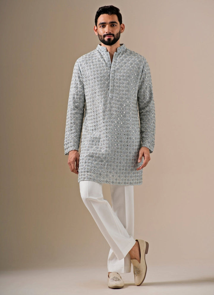 Darzi House Powder Blue Georgette Mirror Kurta Pants SetFabilicious Fashion