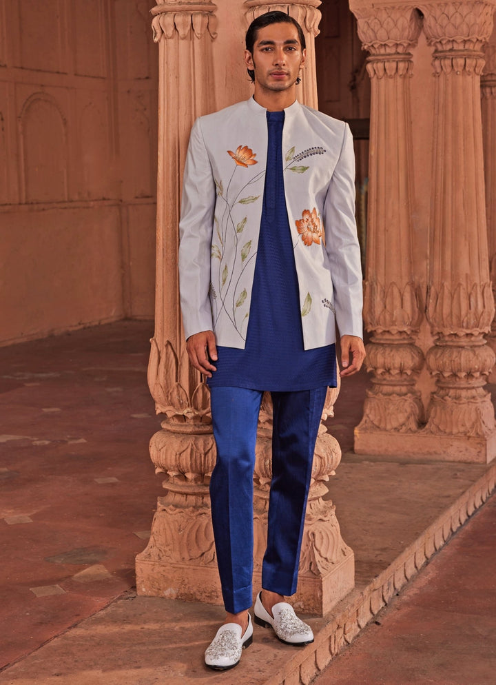 Powder Blue Hand - Painted Embroidered Jacket Set Contrast By Parth - Fabilicious Fashion