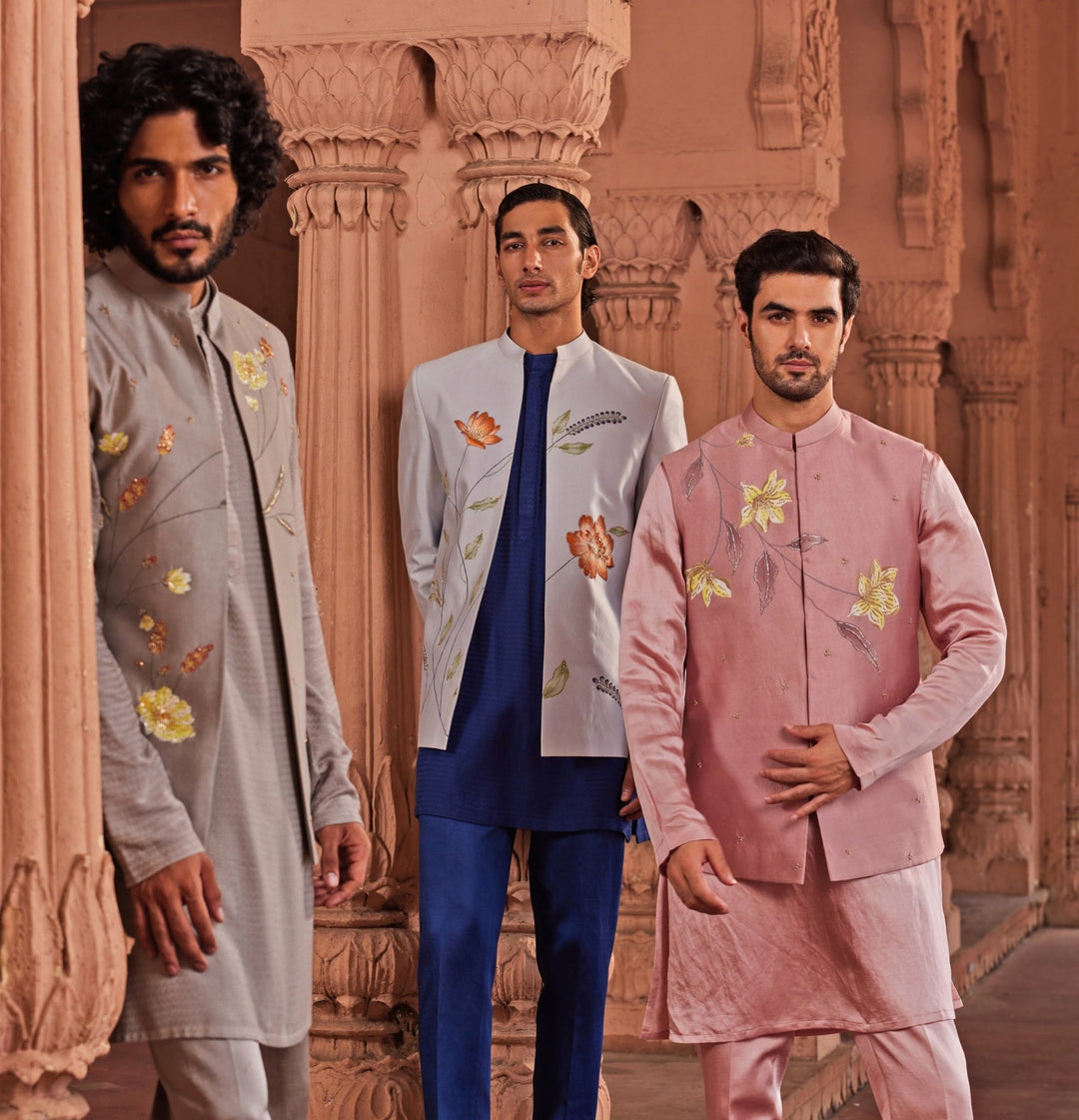 Powder Blue Hand - Painted Embroidered Jacket Set Contrast By Parth - Fabilicious Fashion