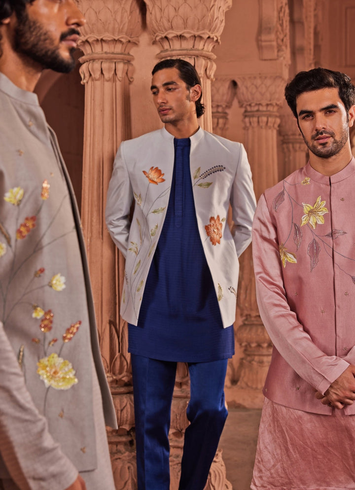 Powder Blue Hand - Painted Embroidered Jacket Set Contrast By Parth - Fabilicious Fashion