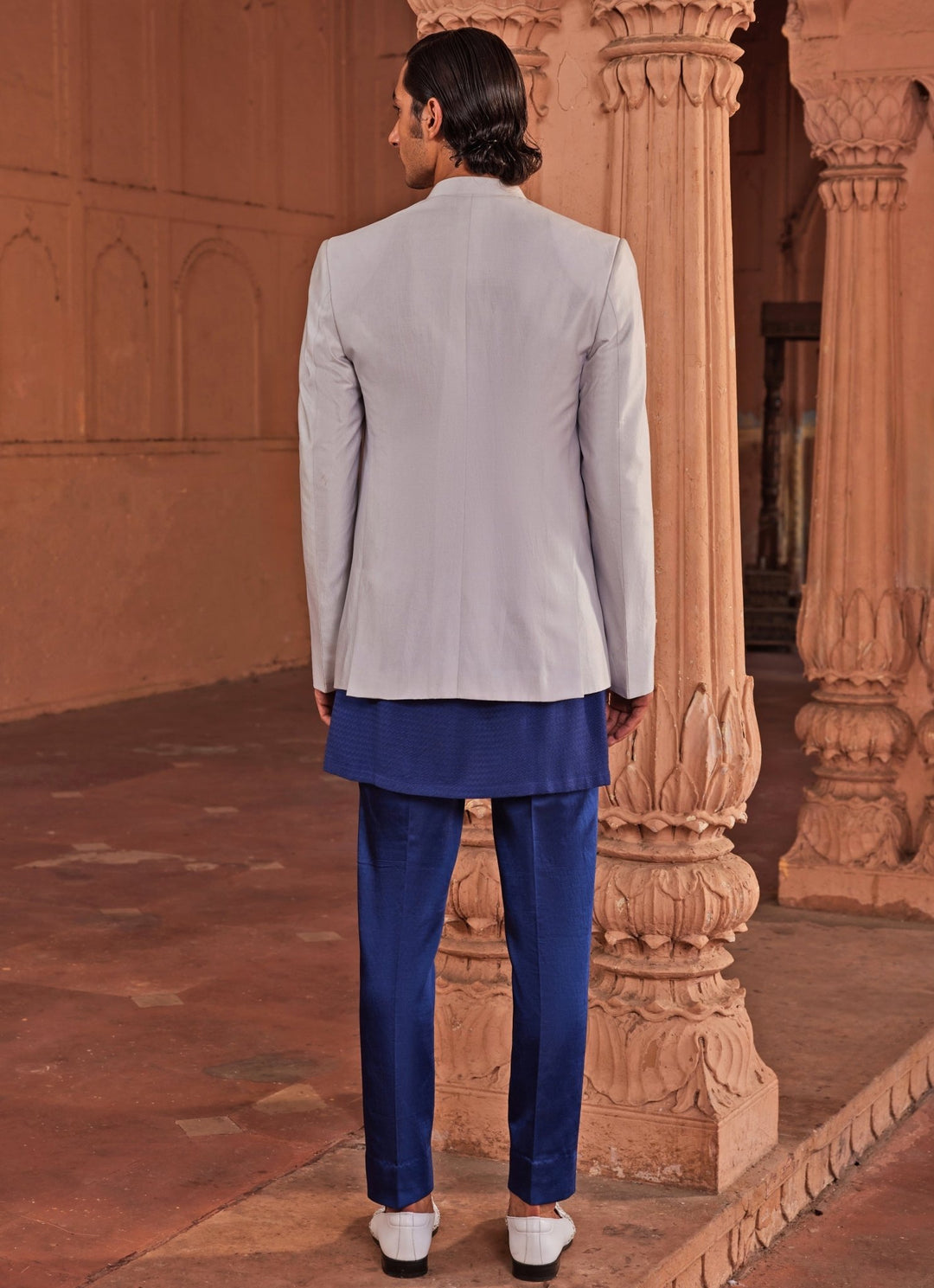 Powder Blue Hand - Painted Embroidered Jacket Set Contrast By Parth - Fabilicious Fashion