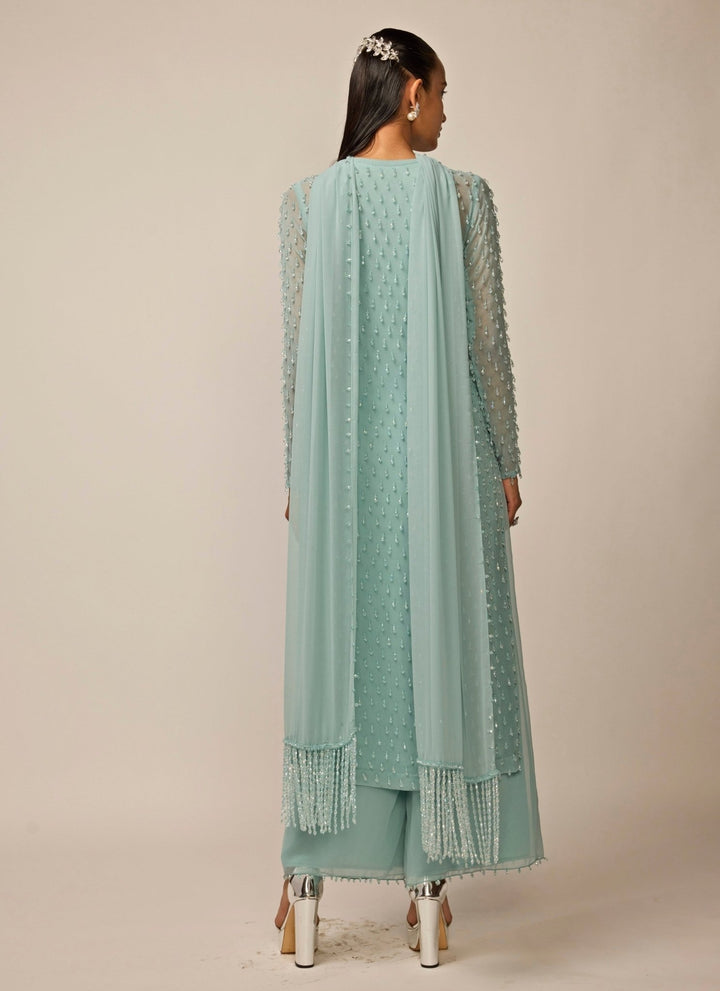Vvani by Vani Vats Powder Blue Pearl Drop Georgette Kurta Pants SetFabilicious Fashion