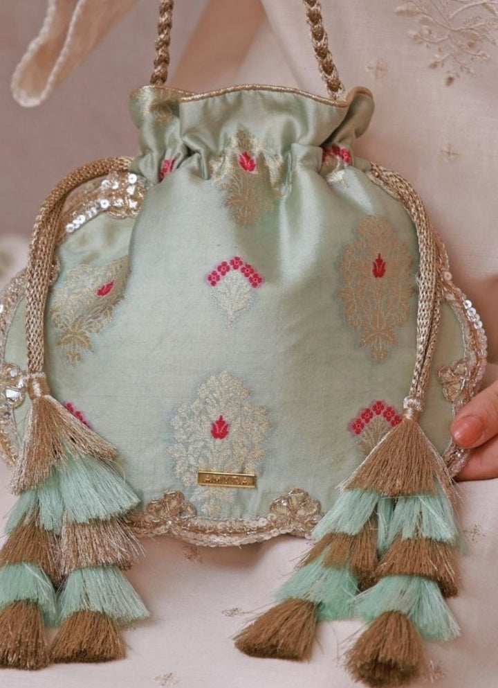 Powder Blue Scallop Silk Potli Amyra - Fabilicious Fashion