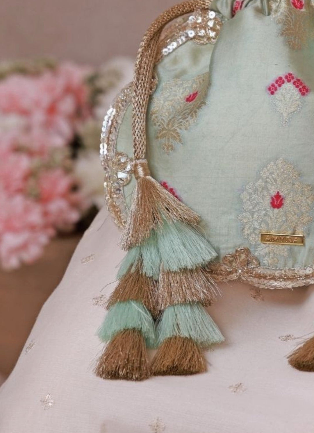 Powder Blue Scallop Silk Potli Amyra - Fabilicious Fashion