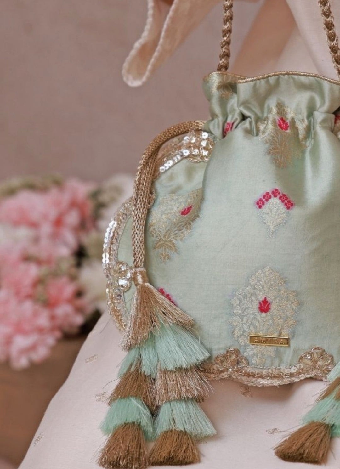 Powder Blue Scallop Silk Potli Amyra - Fabilicious Fashion