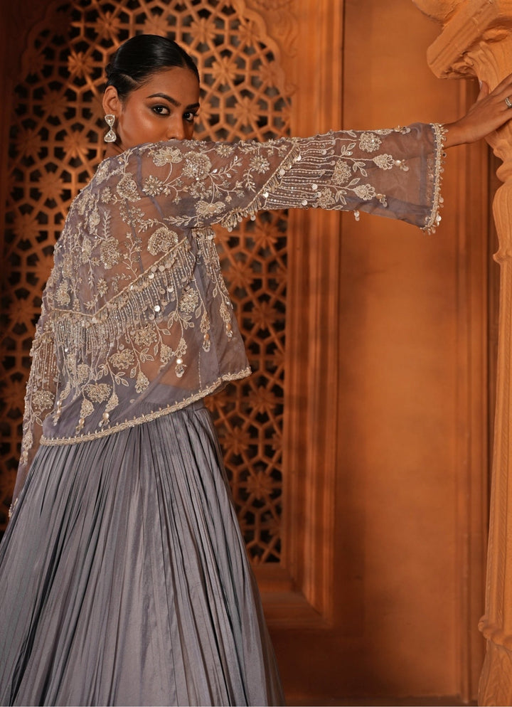 Powder Blue Silk Lehenga With Jacket Enamour by Radha - Fabilicious Fashion