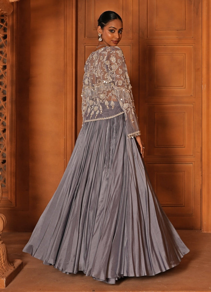 Powder Blue Silk Lehenga With Jacket Enamour by Radha - Fabilicious Fashion