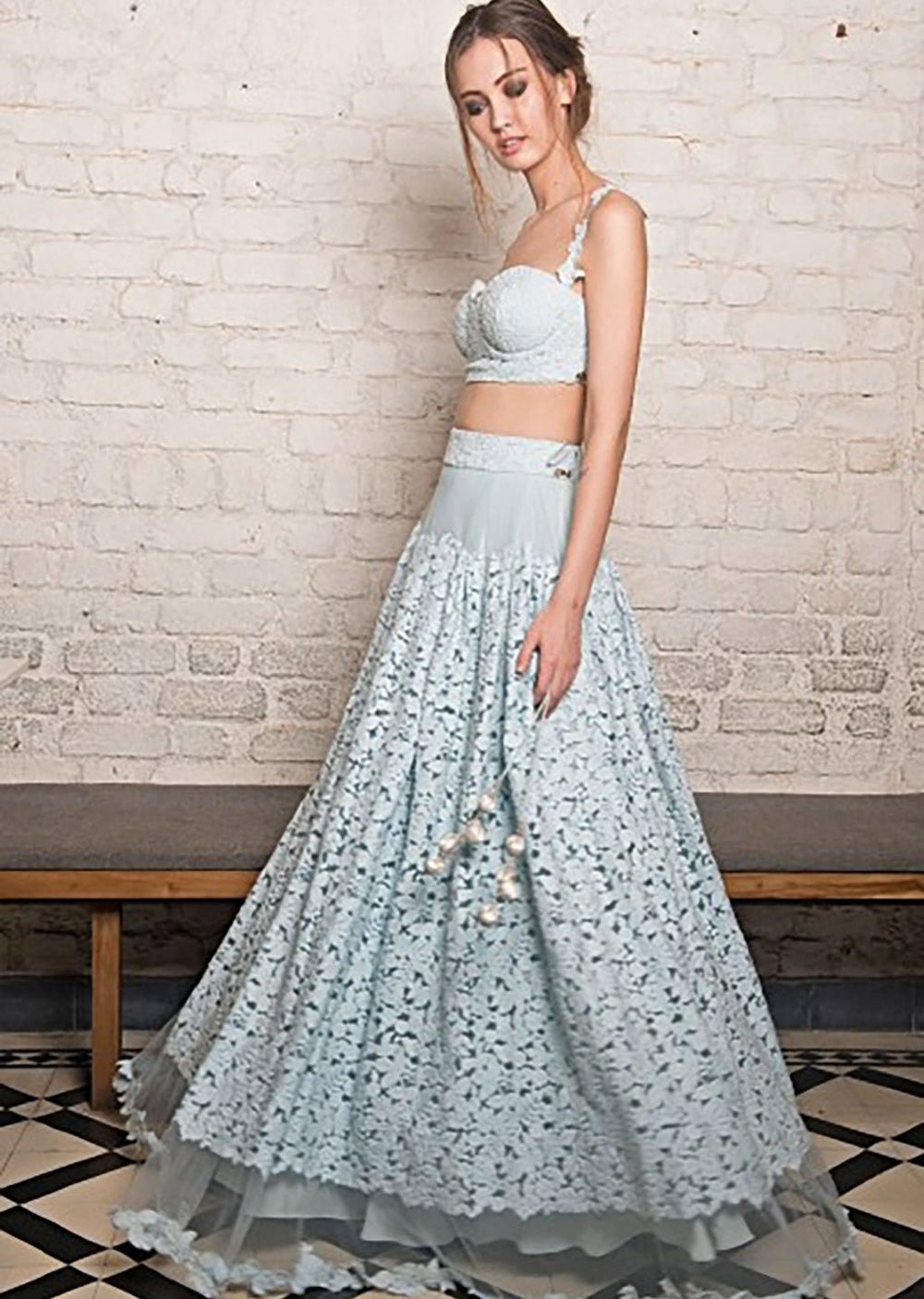 The Little Black Bow Powder Blue Soft Net Lehenga SetFabilicious Fashion