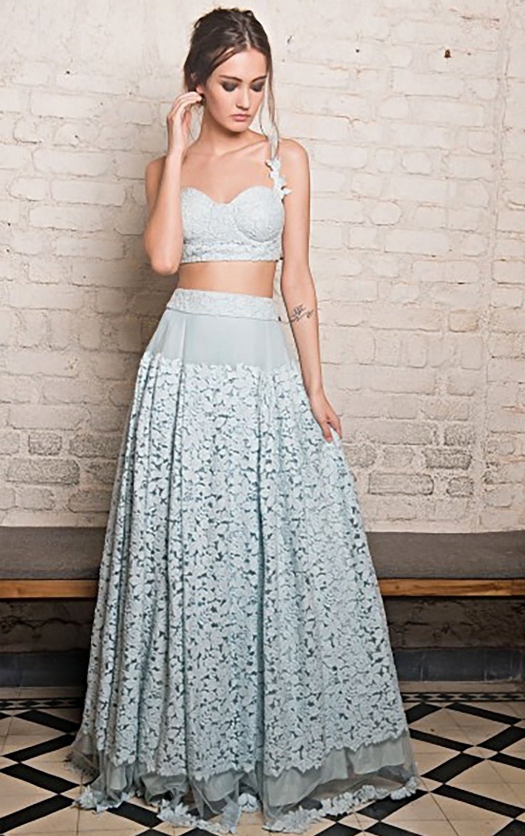 The Little Black Bow Powder Blue Soft Net Lehenga SetFabilicious Fashion