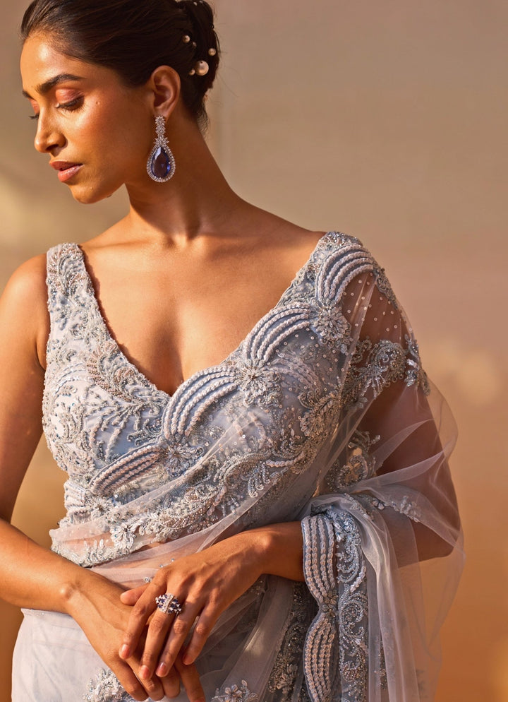 Nitika Gujral Powder Blue Soft Net SareeFabilicious Fashion