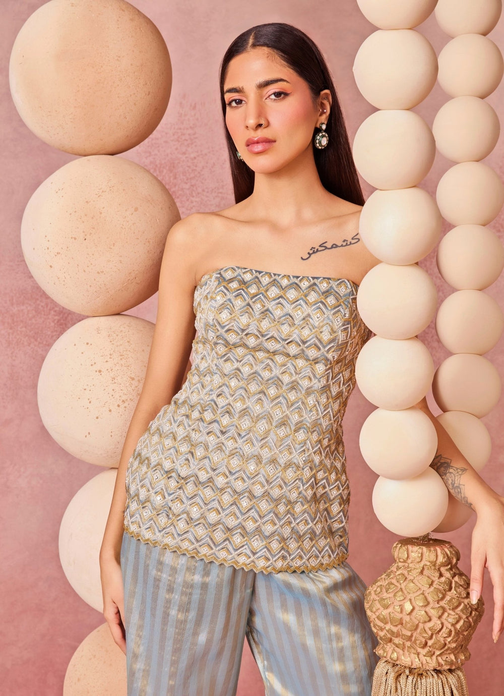 Chamee And Palak Powder Blue Tissue Organza Flared Pants SetFabilicious Fashion