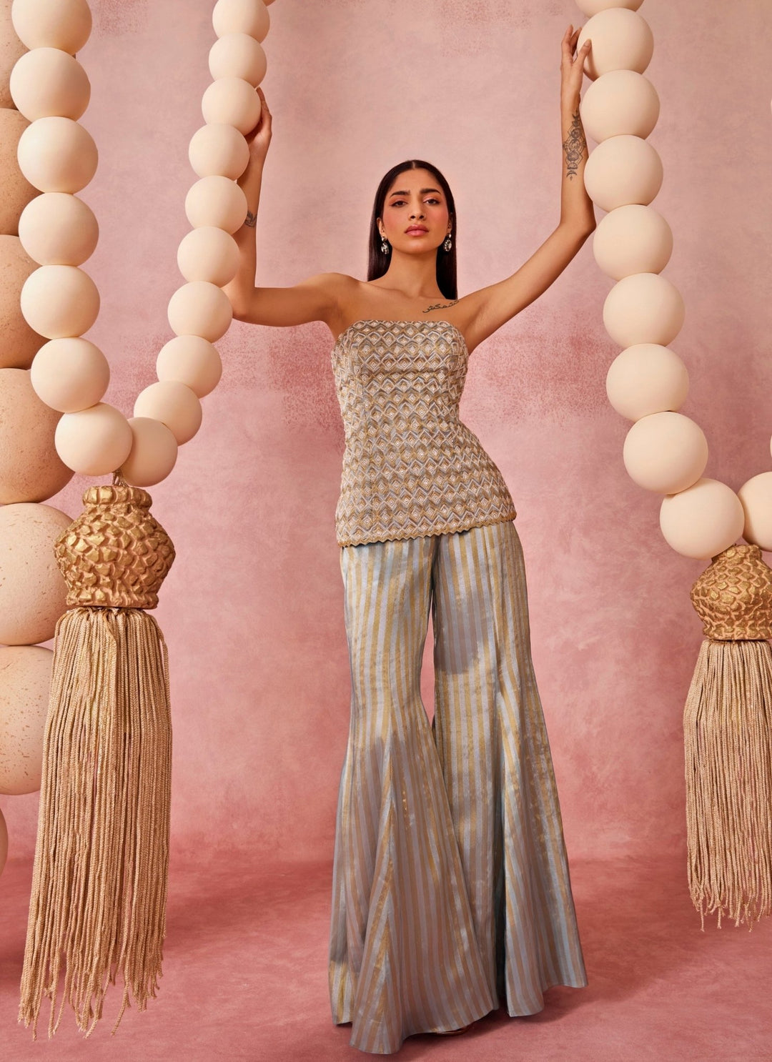 Chamee And Palak Powder Blue Tissue Organza Flared Pants SetFabilicious Fashion