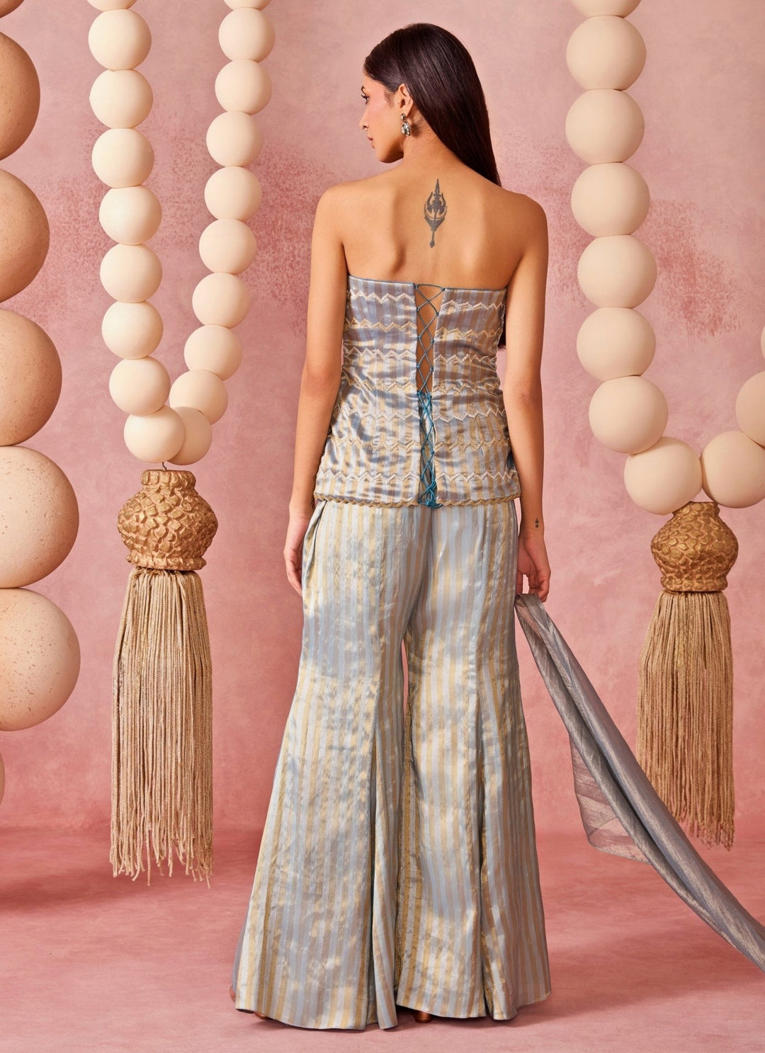 Chamee And Palak Powder Blue Tissue Organza Flared Pants SetFabilicious Fashion