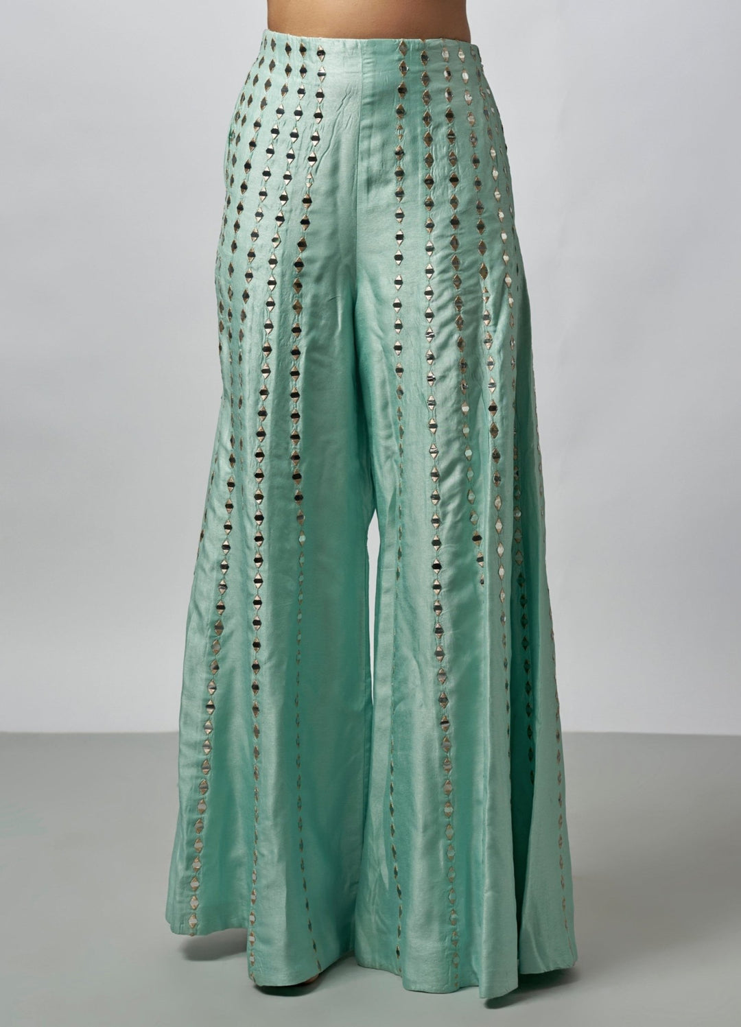 Gopi Vaid Powder Blue Tussar Pants Set With One-Shoulder TopFabilicious Fashion
