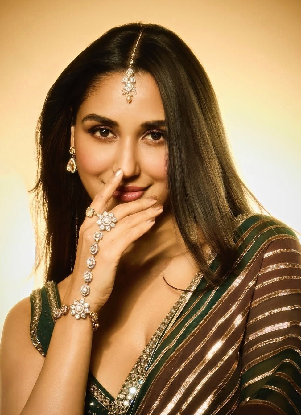 Pre Draped Mud Green And Gold Multicolour Saree Vvani by Vani Vats - Fabilicious Fashion