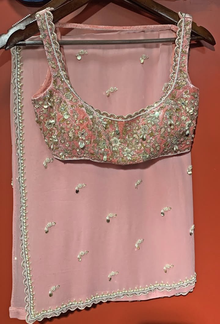 Enamour by Radha Predraped Blush Pink Georgette SareeFabilicious Fashion