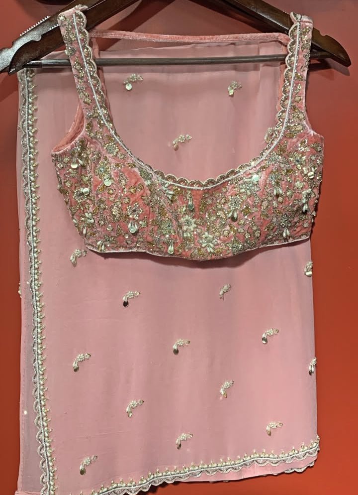 Enamour by Radha Predraped Blush Pink Georgette SareeFabilicious Fashion