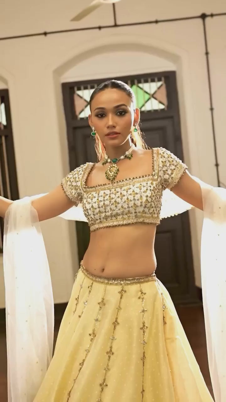 Ivory And Gold Zari Silk Lehenga Set