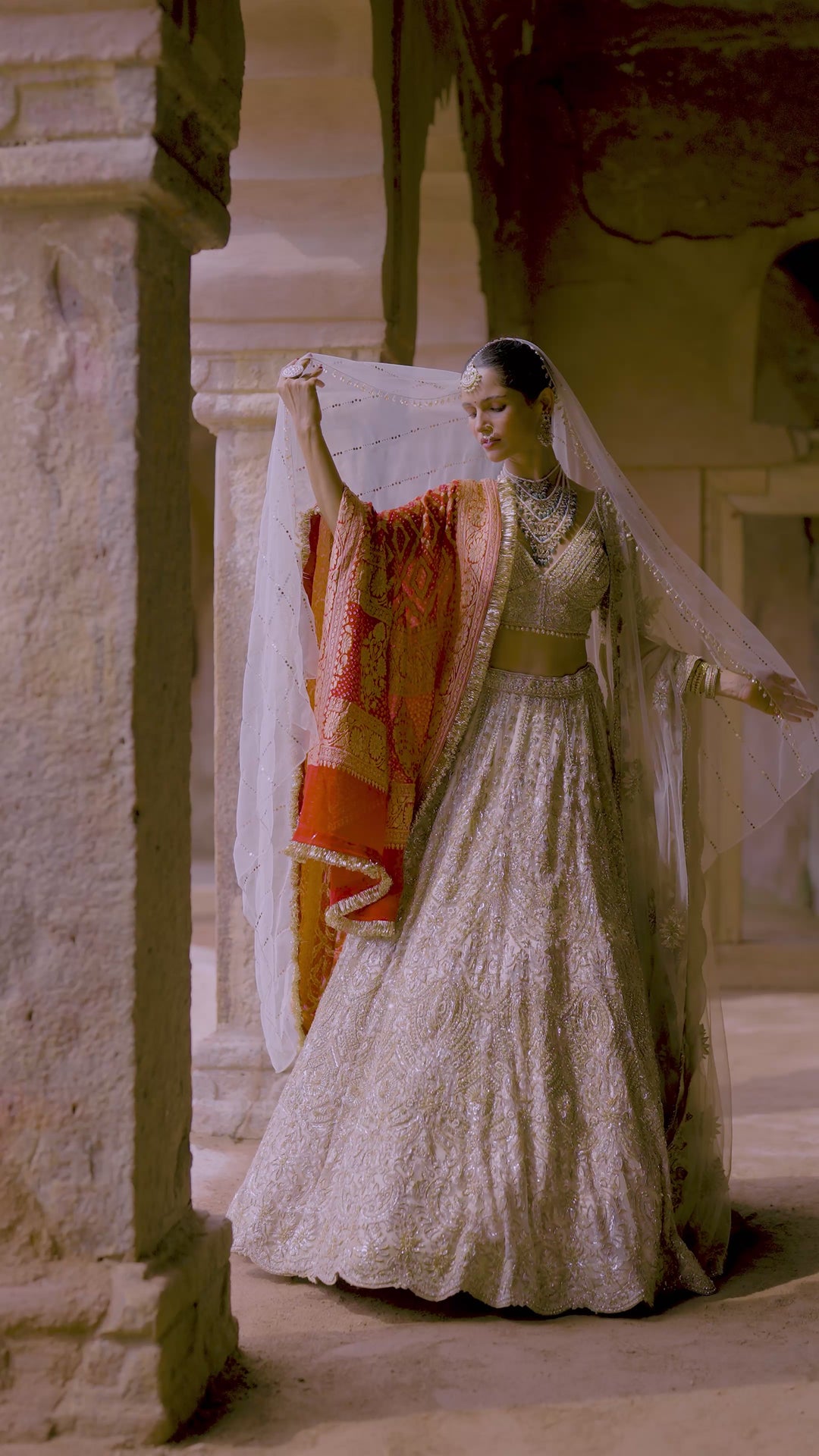 Champagne Gold Bridal Lehenga Set With Crystal Work