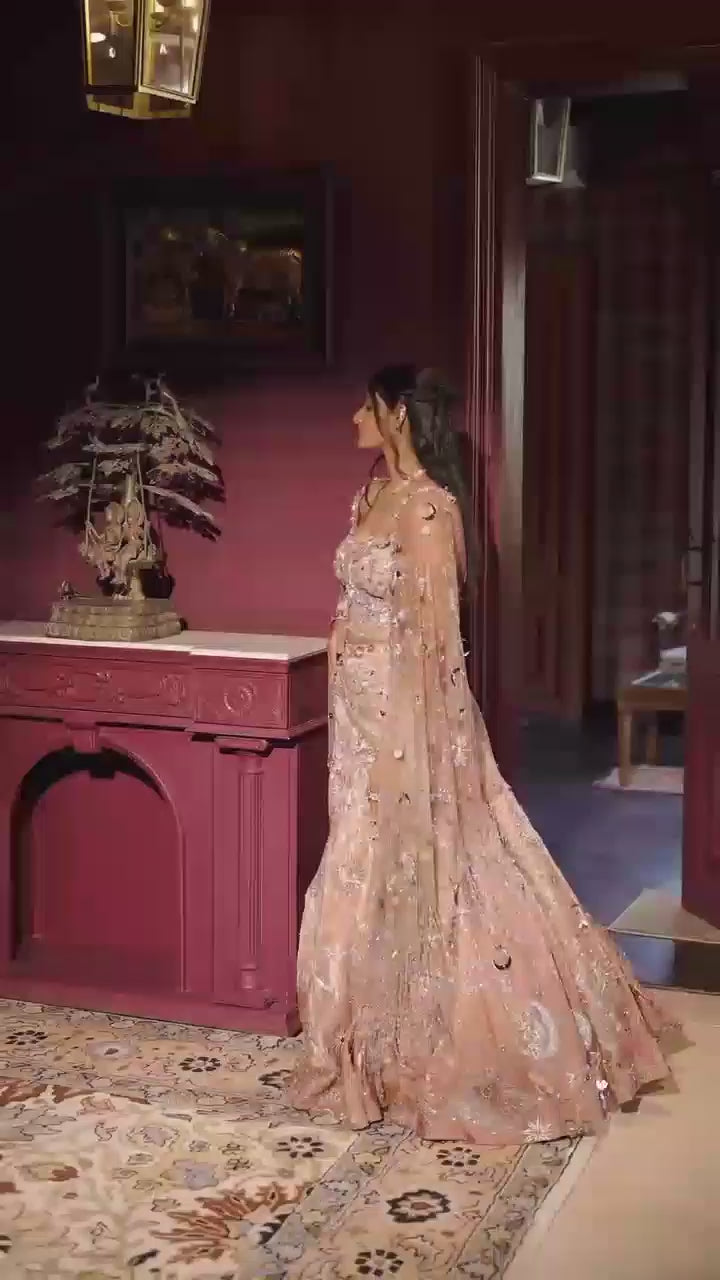 Dusky Pink Embroidered Co Ord  Set With Corset