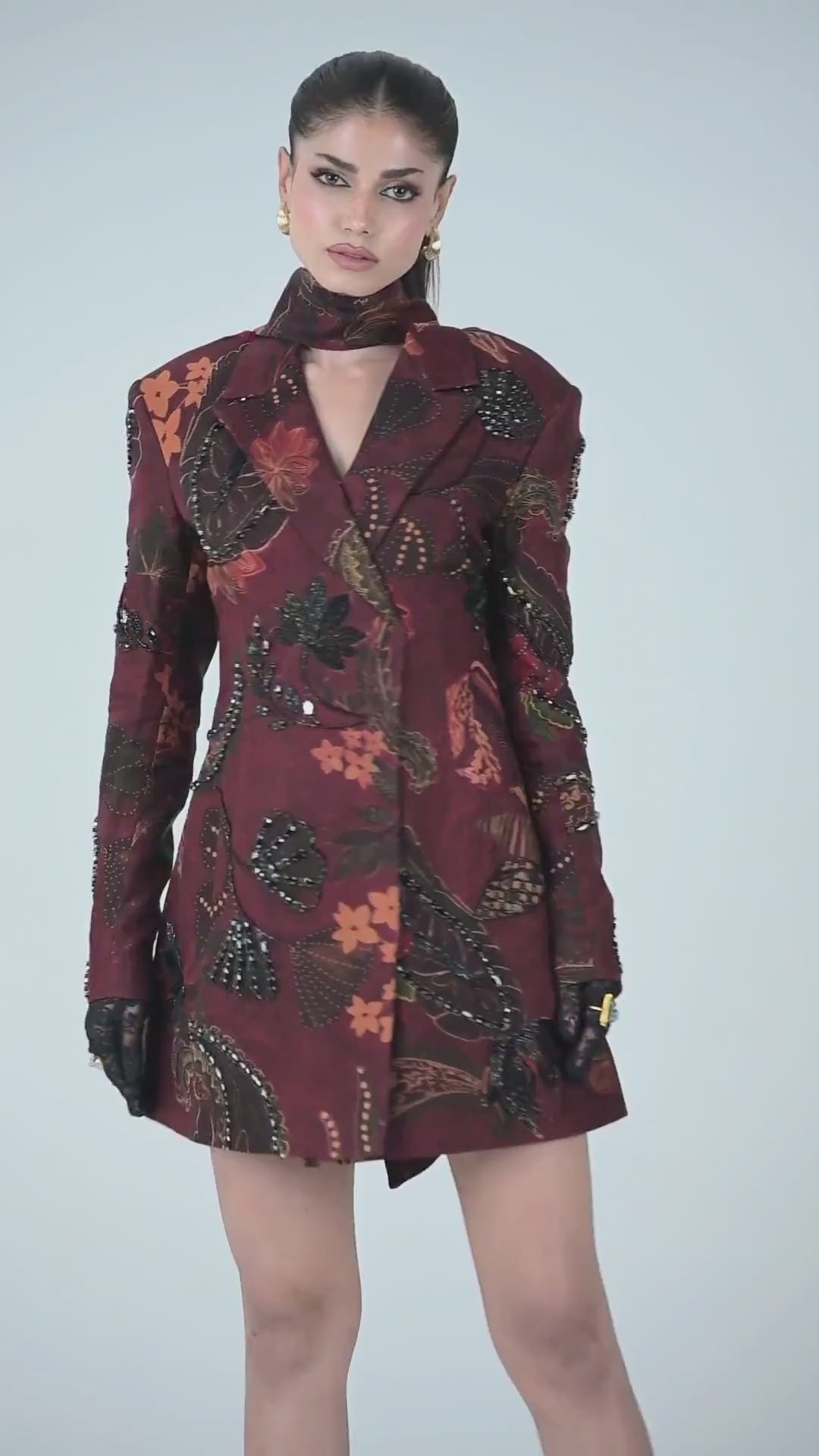 Maroon Red Organza Blazer Dress