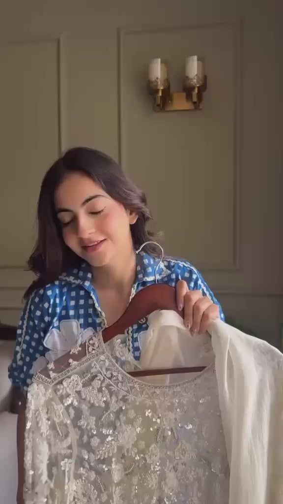Ivory Soft Net Kurta Palazzo Set