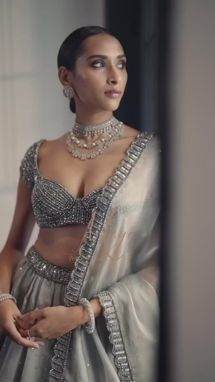 Grey Crystal And Sequin Embroidered Lehenga