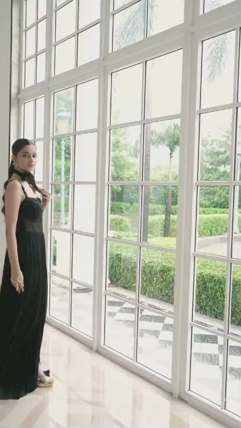 Black Chiffon Slit Gown