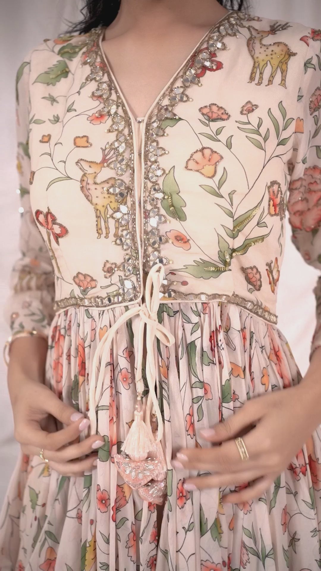 Blush Pink Georgette Printed Peplum Kurta Sharara Set