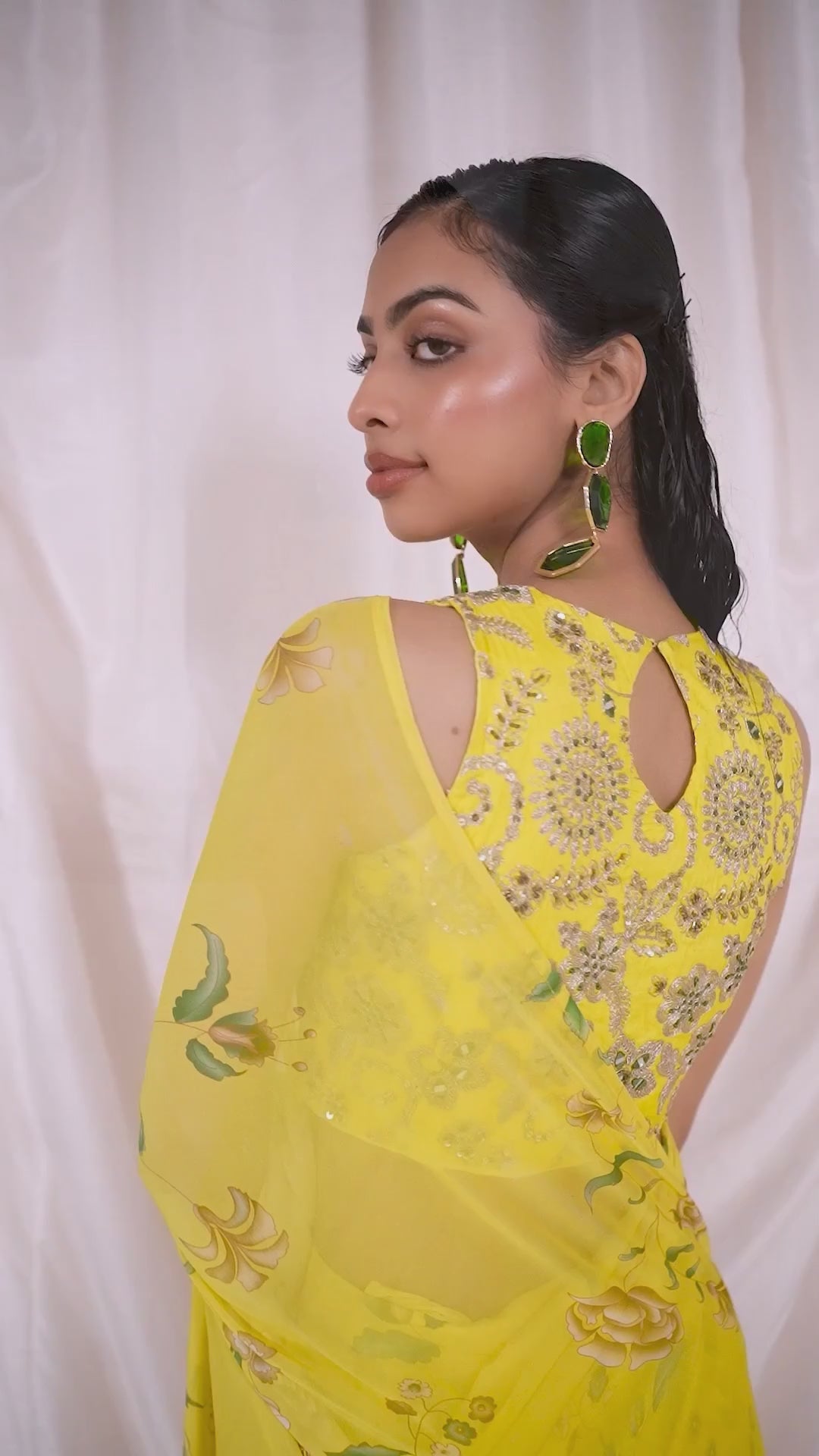 Yellow Georgette Predraped Saree