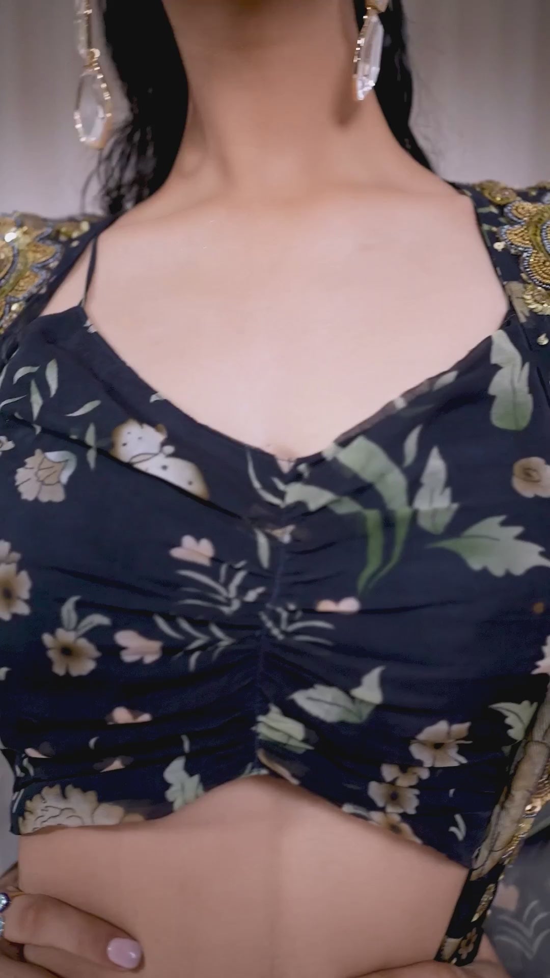 Navy Blue Printed Drape Skirt With Cape