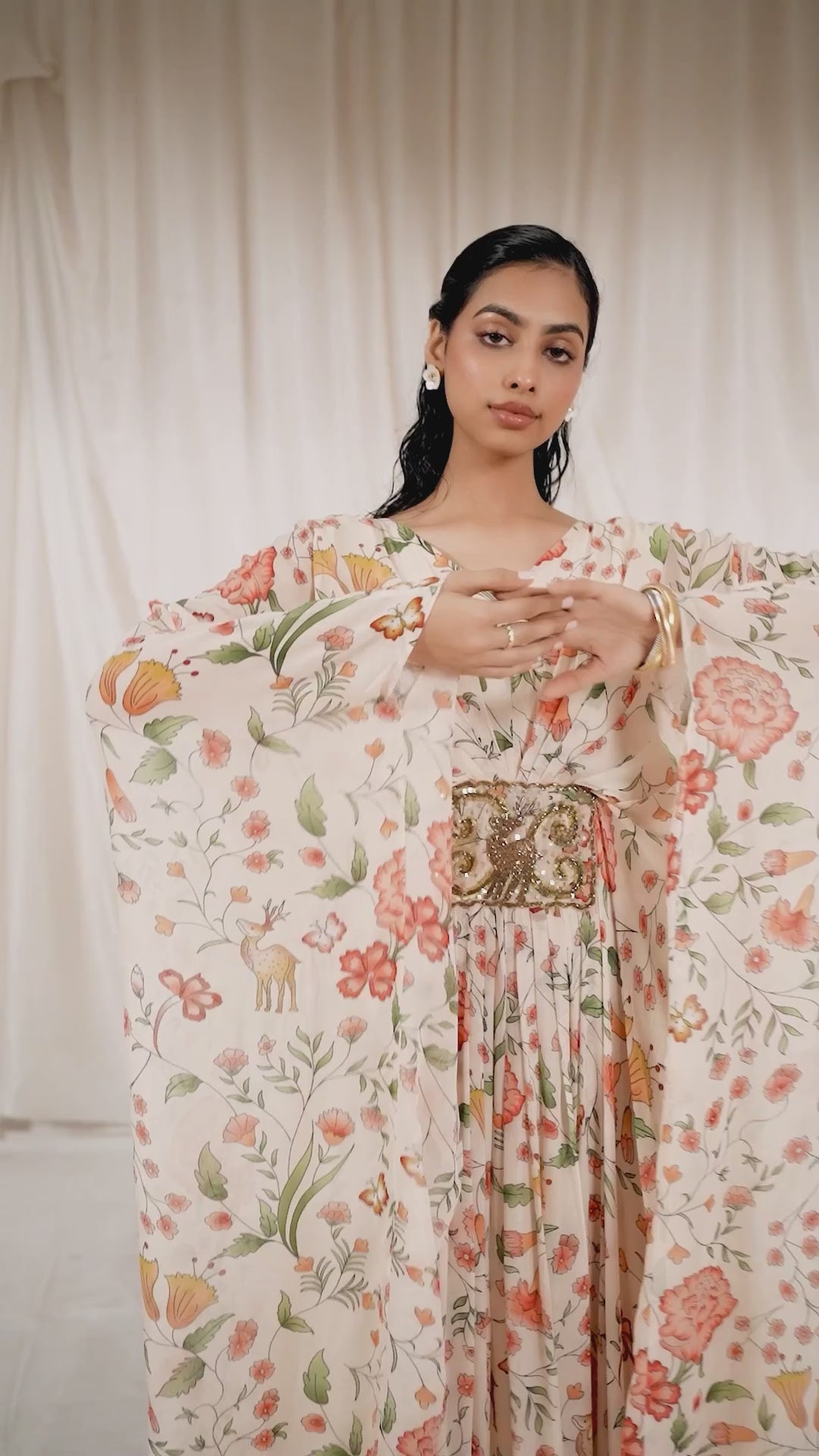 Blush Pink Printed Georgette Kaftan