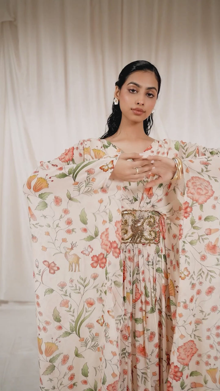 Blush Pink Printed Georgette Kaftan