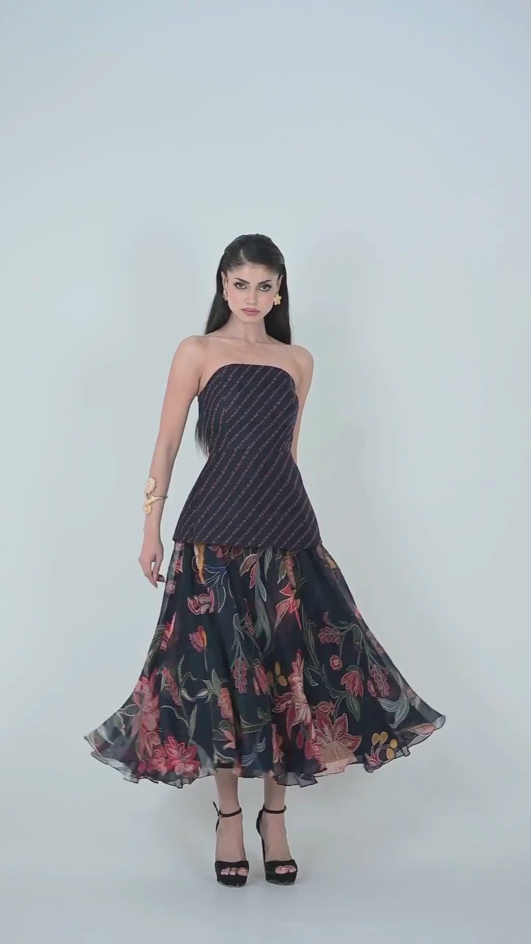 Black Organza Dual Midi Corset Dress