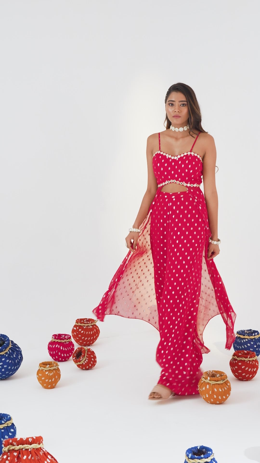 Rani Pink Floral Printed Georgette Blouse With Pants Set