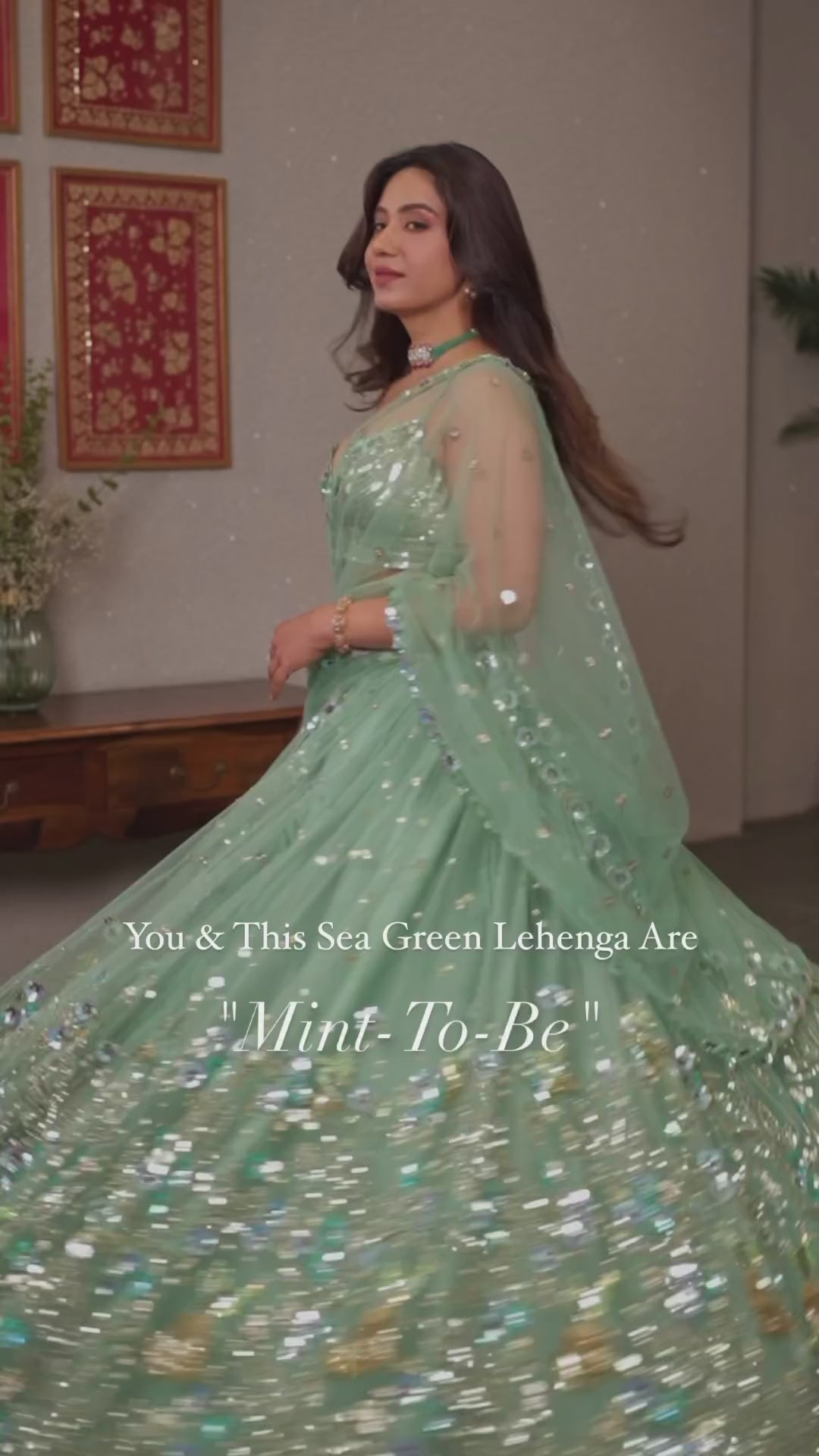 Mint Green Metallic Embellished Net Lehenga Set