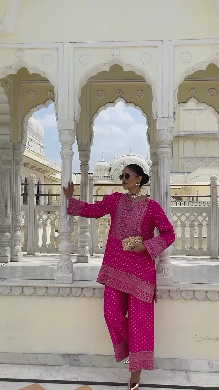 Pink Banarasi Dotted Silk Kurta Pants Set