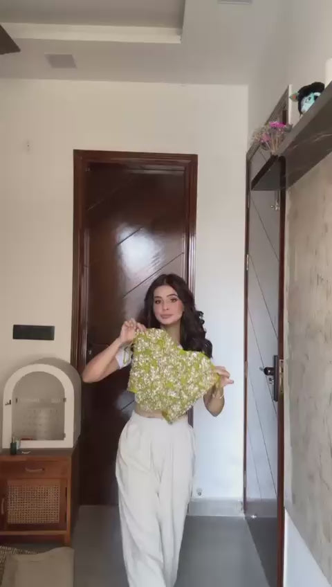 Green Appliqué Corset Skirt Set
