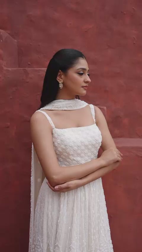Ivory Georgette Anarkali Set